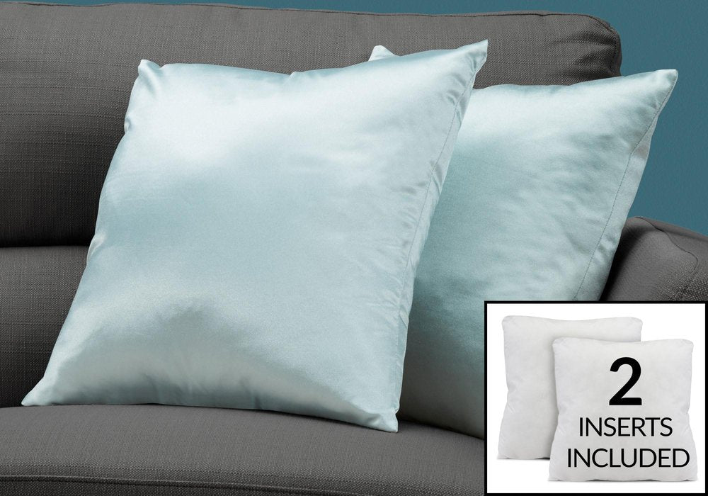 Set of Two 18" Mint Green Satin Throw Pillows
