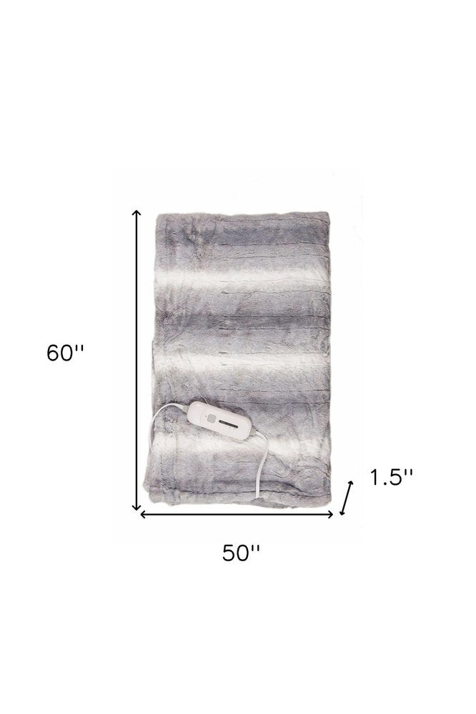 50" X 60" Gray And White Heated Electric Striped Throw Blanket