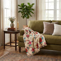 50" X 70" Yellow and Red Kantha Cotton Floral Throw Blanket with Embroidery