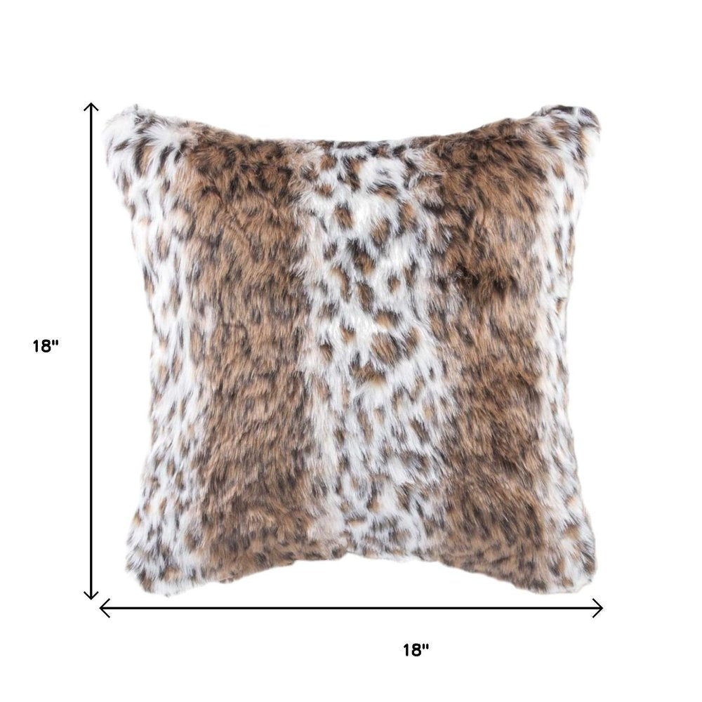 Set of Two 18" Brown White And Black Faux Fur Throw Pillows