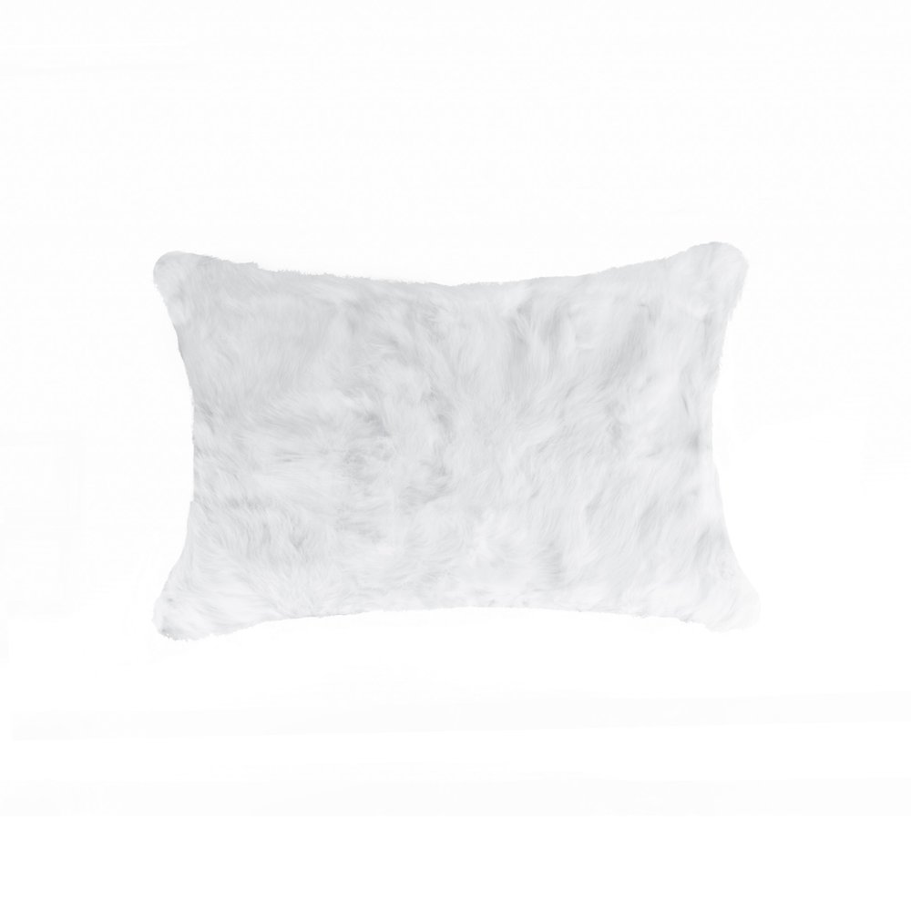 5" X 12" X 20" 100% Natural Rabbit Fur White Pillow