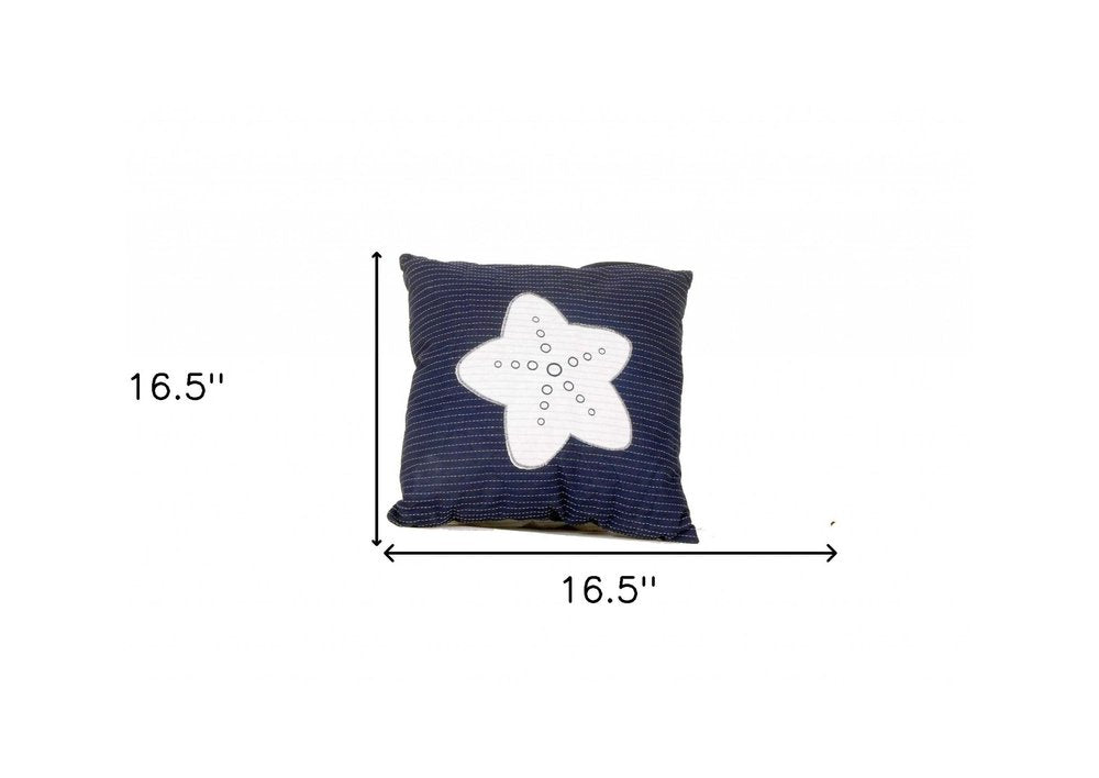 17" Blue and White Linen Throw Pillow