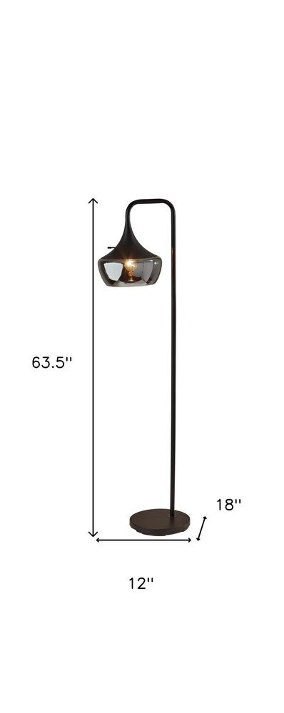 64" Black Task Floor Lamp With Black Glass Bowl Shade