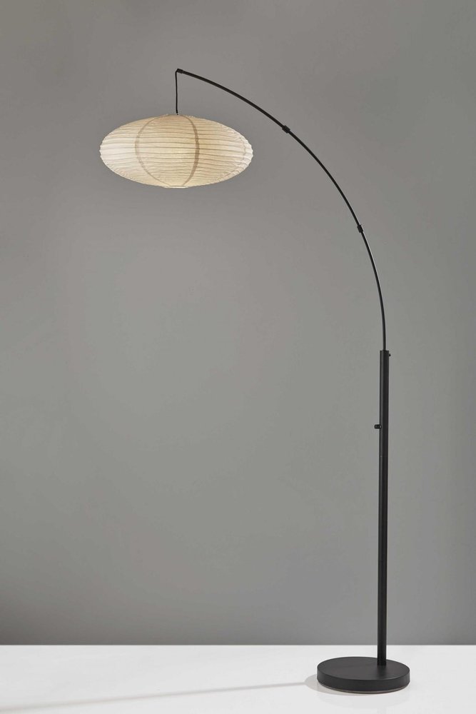80" Beige And Black Arc Floor Lamp With Beige Paper Globe Shade