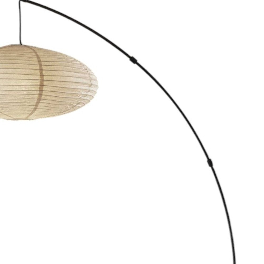 80" Beige And Black Arc Floor Lamp With Beige Paper Globe Shade