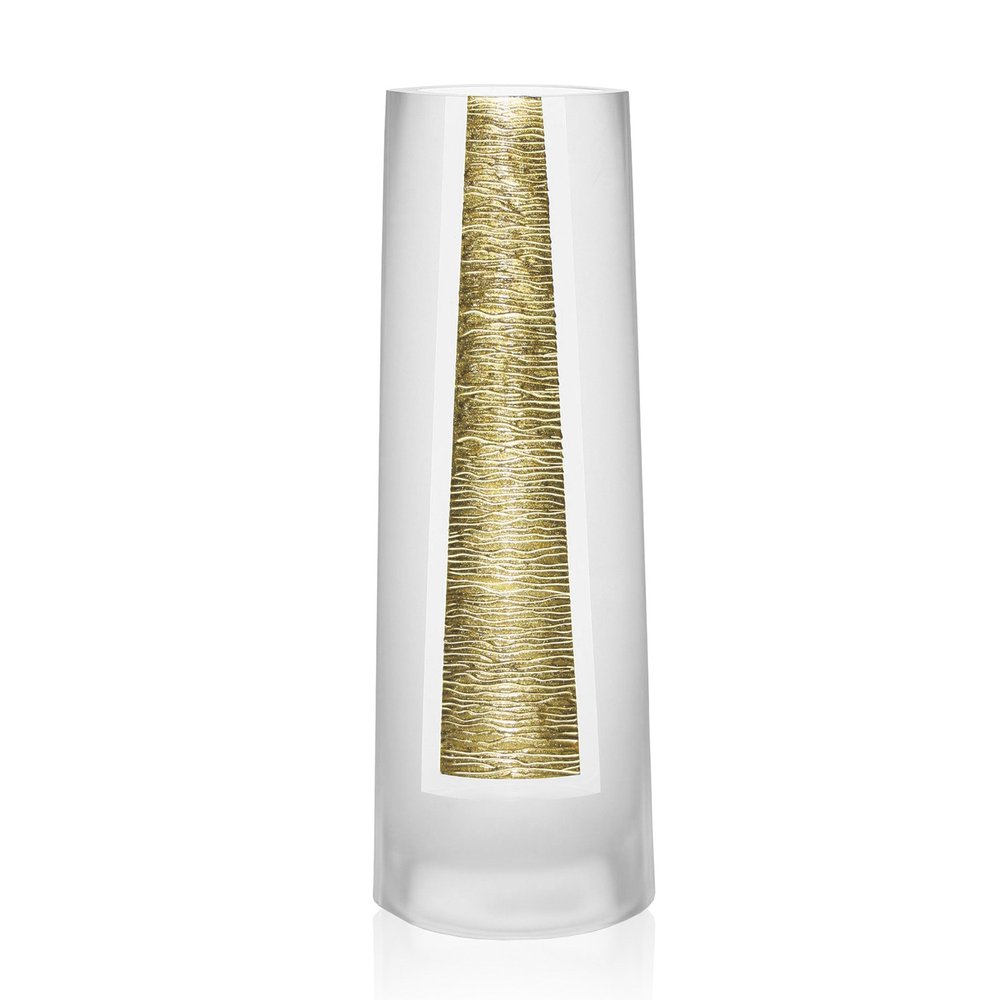 11" Clear And Gold Cylinder Lead Free Crystal Table Vase