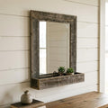 Rustic Weathered Gray Reclaimed Wood Plank Mirror With Shelf