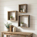 Rustic Farmhouse Set Of 3 Square Shadow Box Shelves
