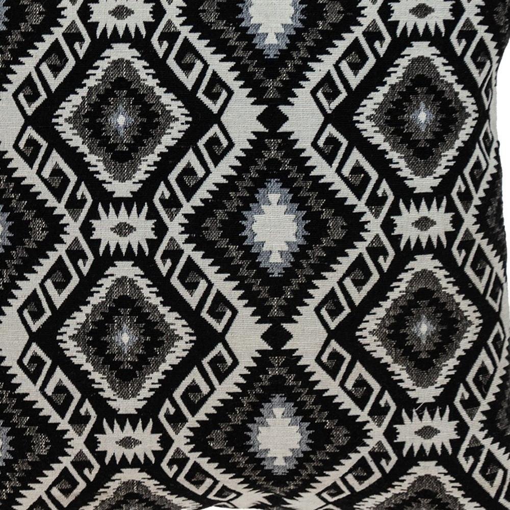 Jet Black And White Geo Throw Pillow