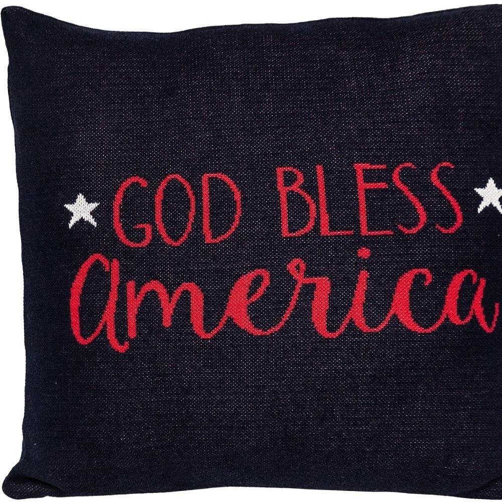20" Navy Blue Red And White God Bless America Text Cotton Throw Pillow