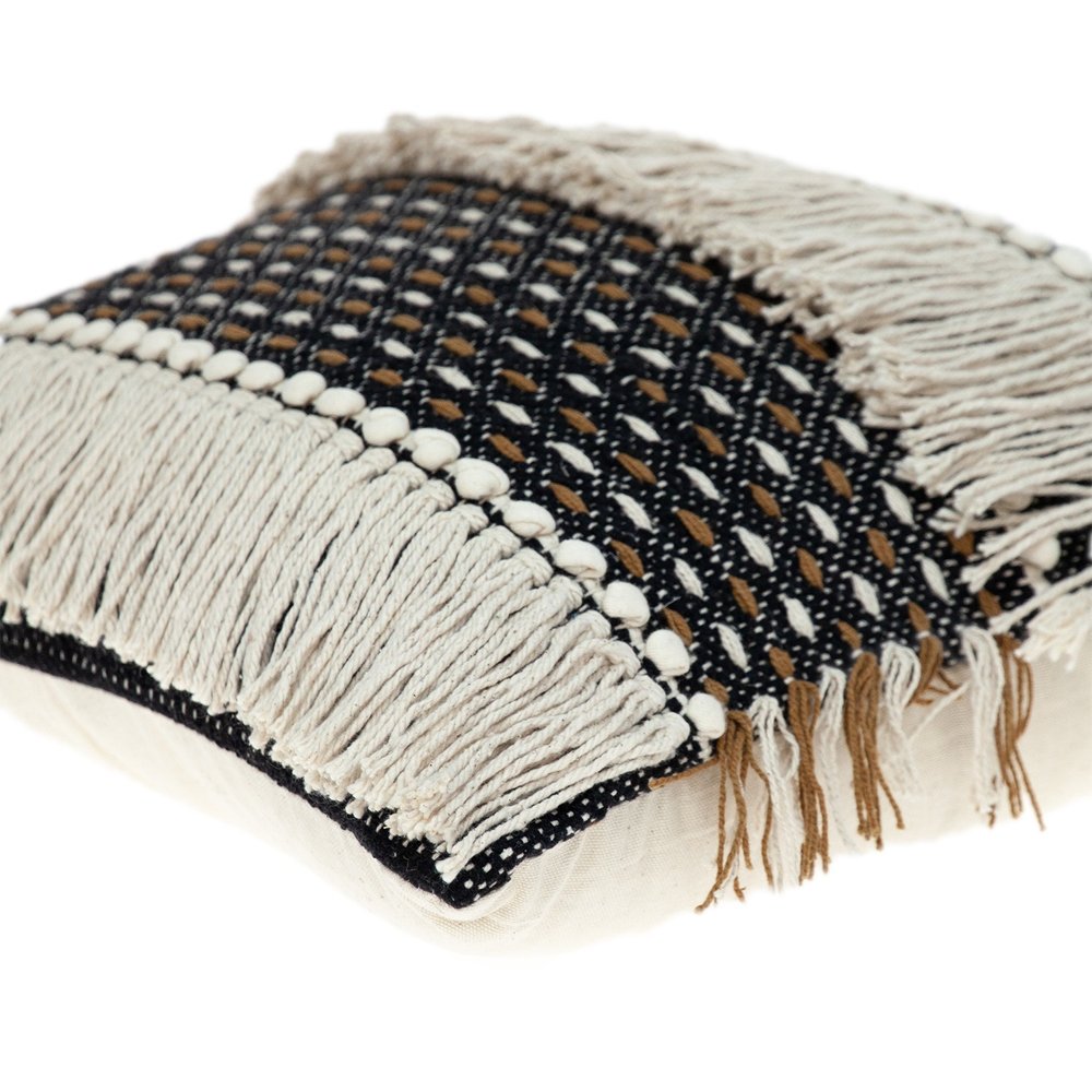 18" Black and Ivory Striped Cotton Blend Throw Pillow with Texture