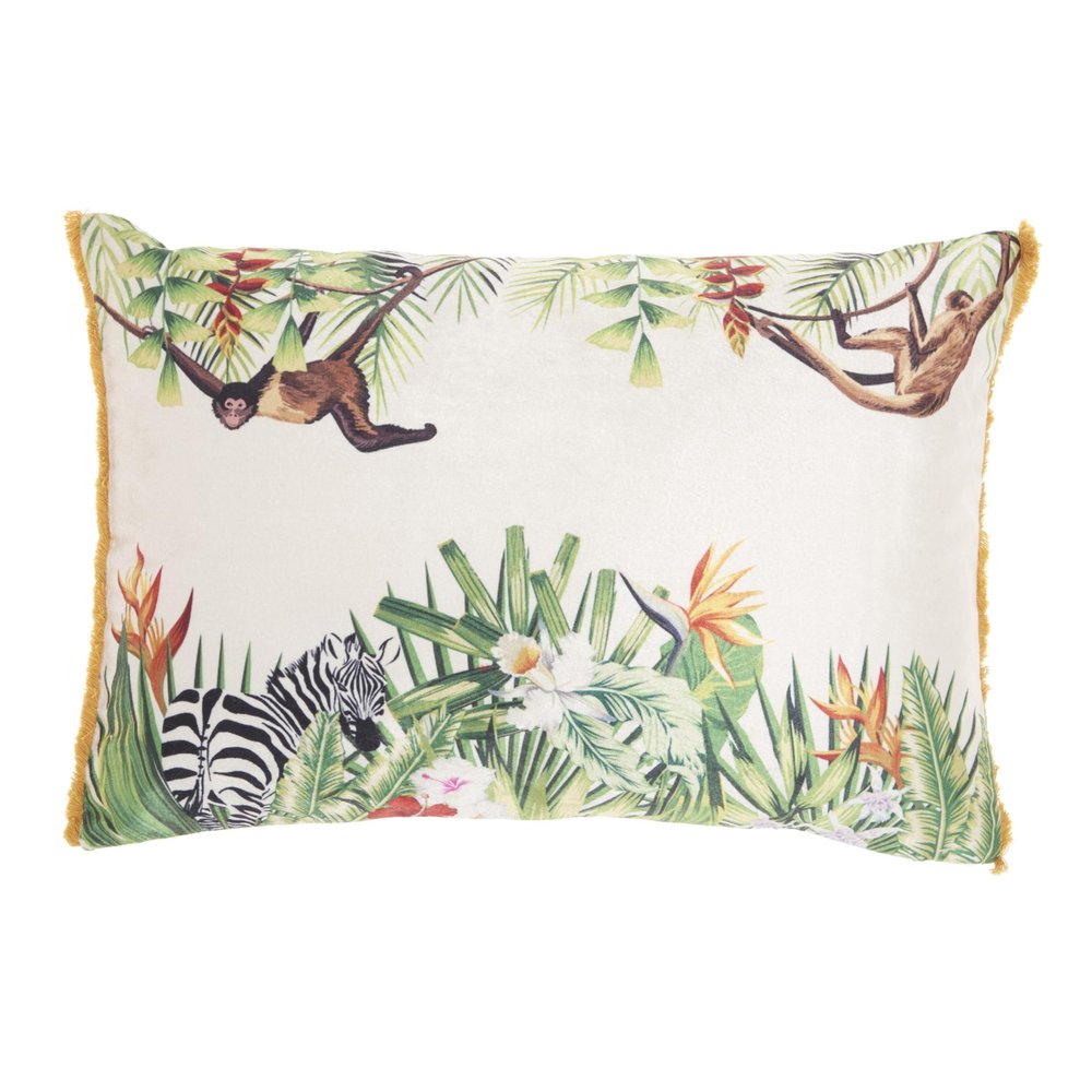 14" X 20" Green And White Cotton Throw Pillow