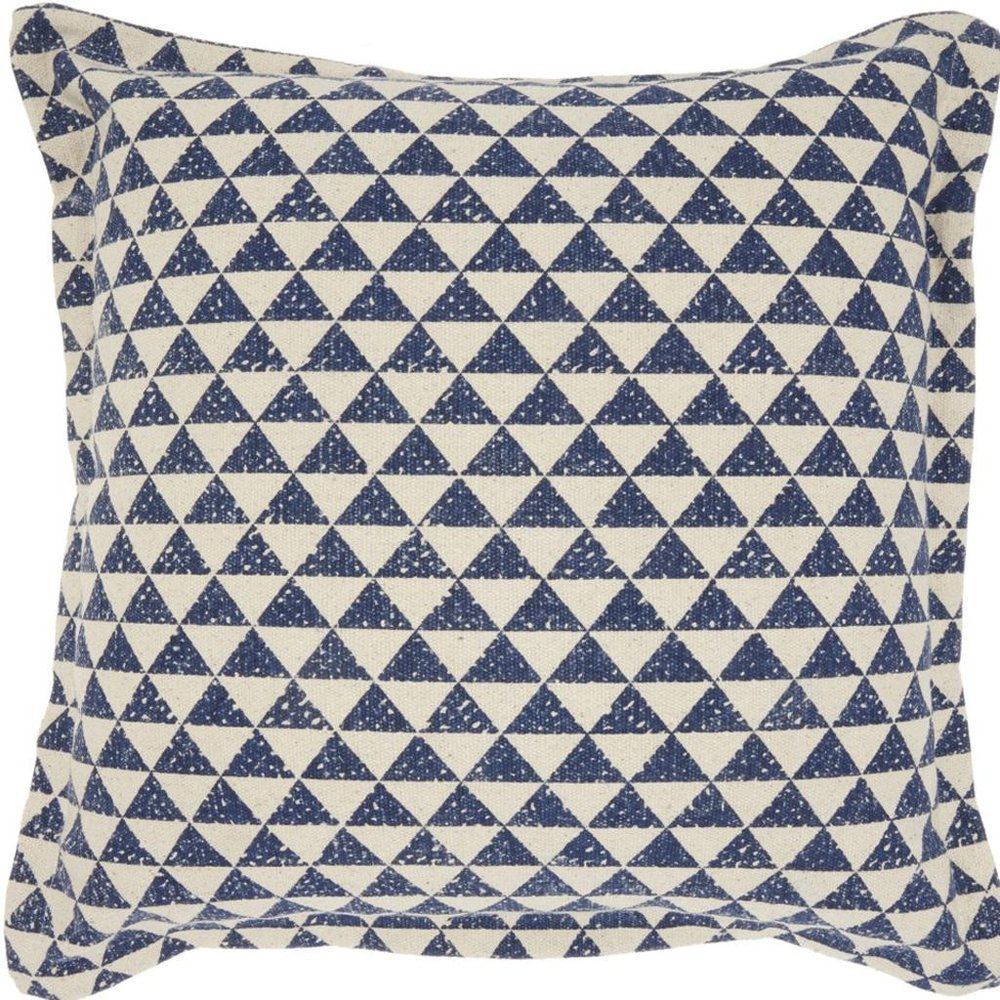 Indigo And Ivory Triangle Design Throw Pillow