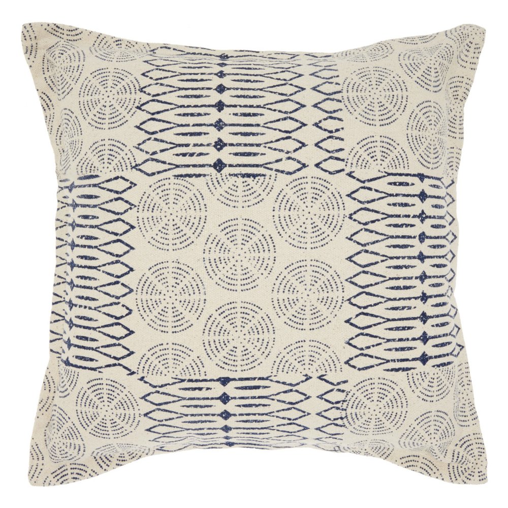 20" Indigo And Ivory Geometric Cotton Throw Pillow