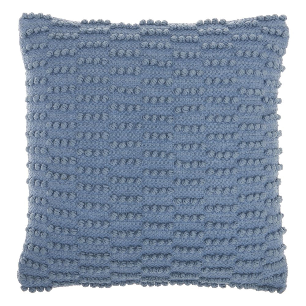 18" Blue Dot And Stripe Polyester and Cotton Blend Throw Pillow With Texture