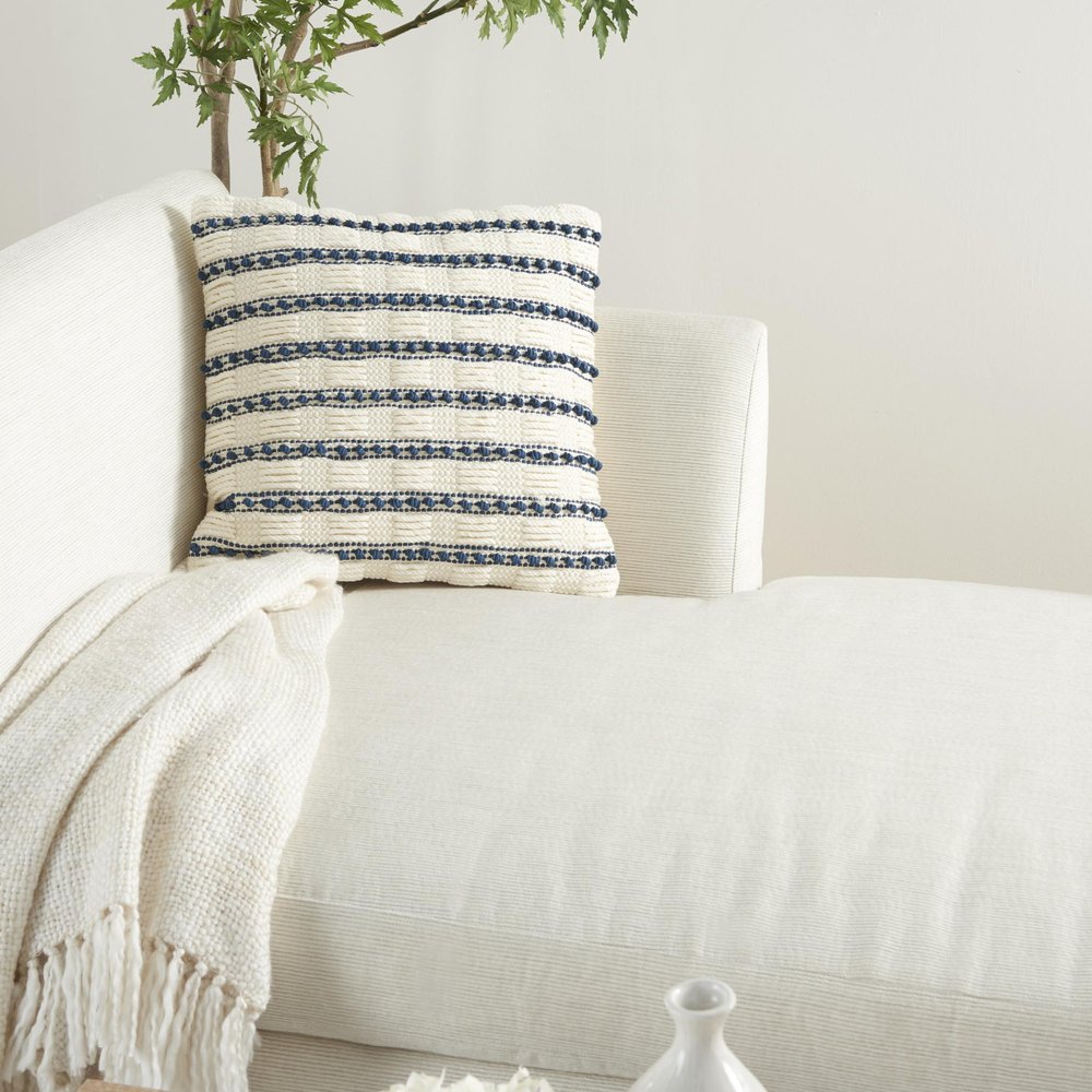 18" Navy Cotton Blend Throw Pillow