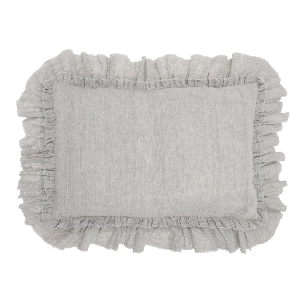16" X 24" Gray Pillow With Ruffled Edges