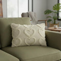 14" X 20" Off White Cotton Heart Throw Pillow