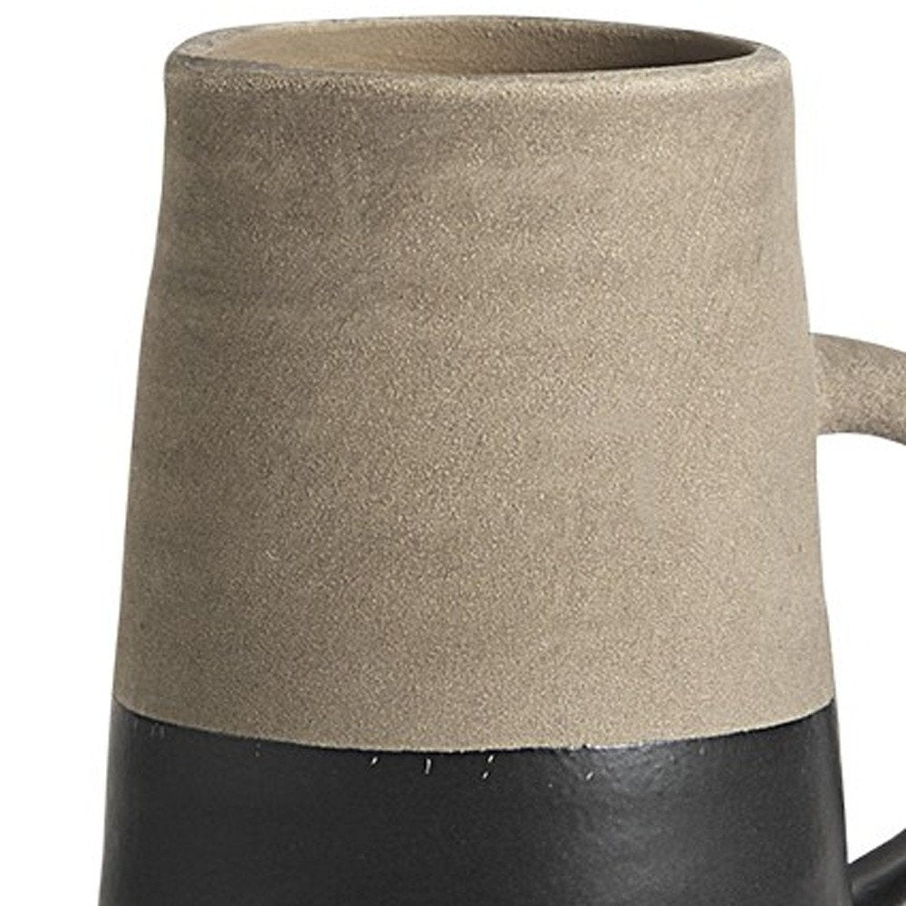 10" Black And Natural Color Block Cylinder Ceramic Jug Vase