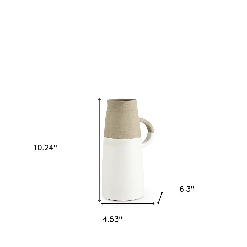 10" Rustic Organic White And Natural Decorative Jug