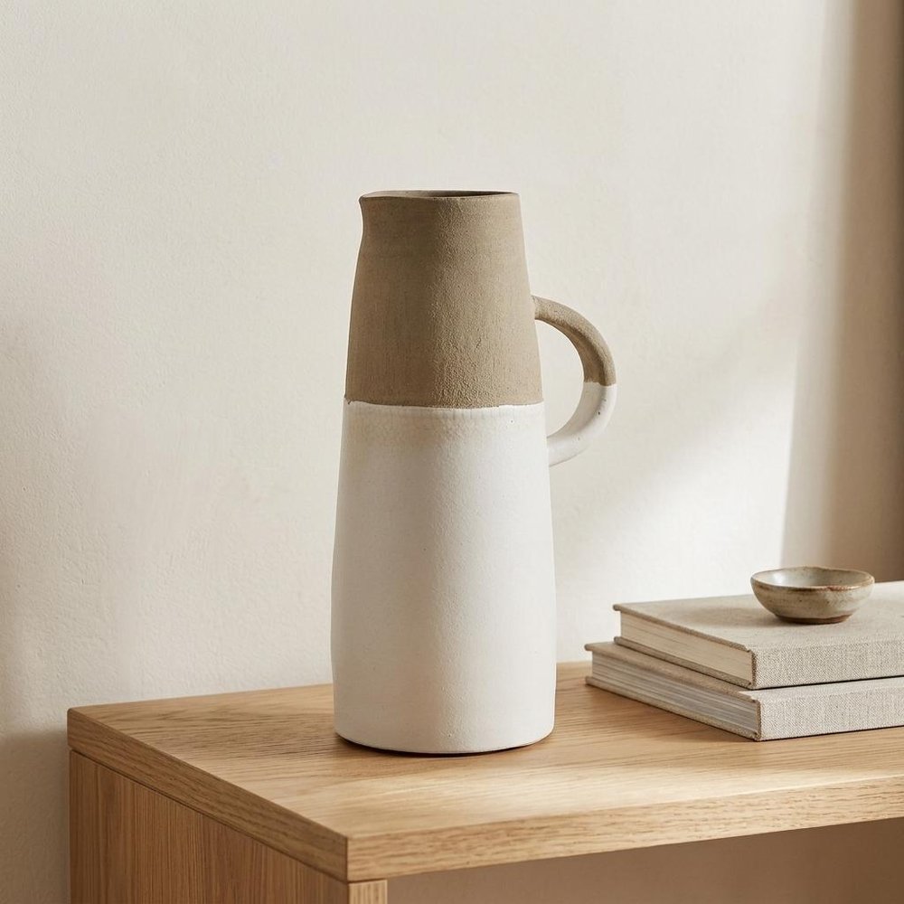 10" Rustic Organic White And Natural Decorative Jug