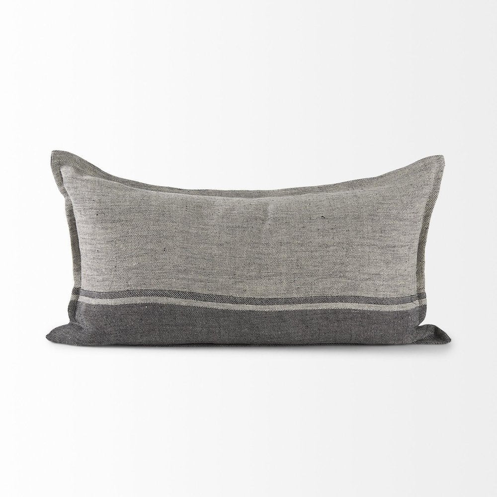14" X 26" Dark Gray And Light Gray Striped Linen Lumbar Throw Pillow Cover