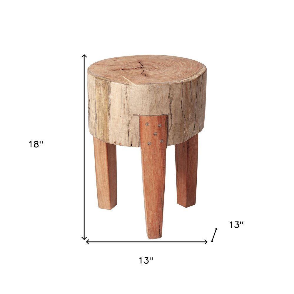 18" Natural And Brown Distressed Reclaimed Wood Round End Table