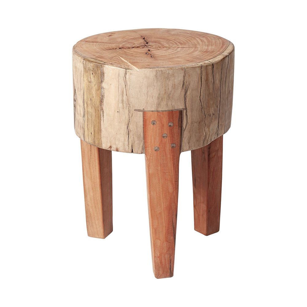 18" Natural And Brown Distressed Reclaimed Wood Round End Table