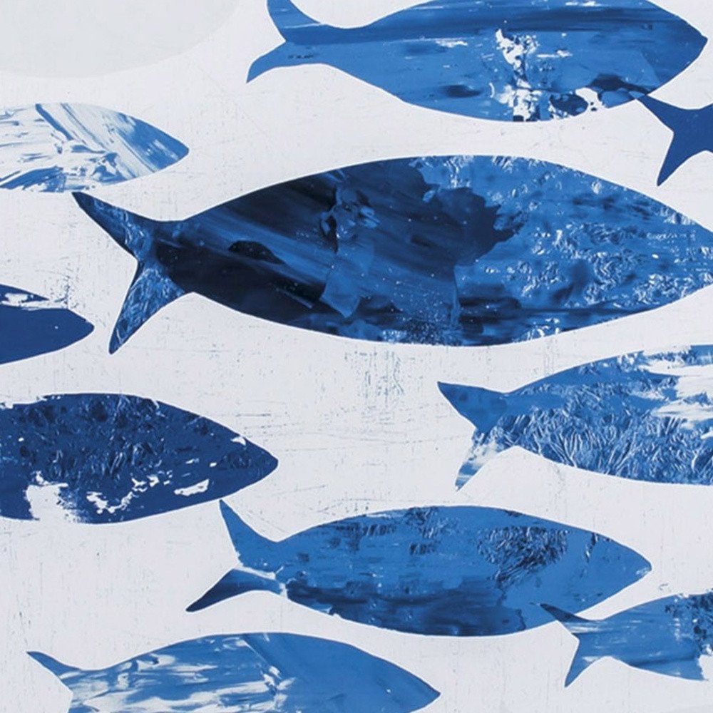 27" x 27" Marble Blue School of Fish Framed Wall Art