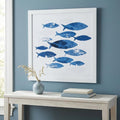 27" x 27" Marble Blue School of Fish Framed Wall Art
