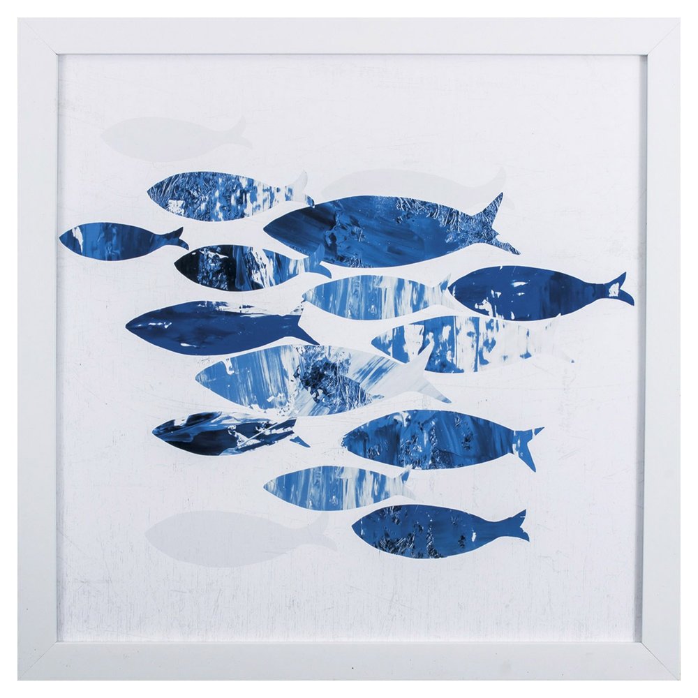 27" x 27" Marble Blue School of Fish Framed Wall Art