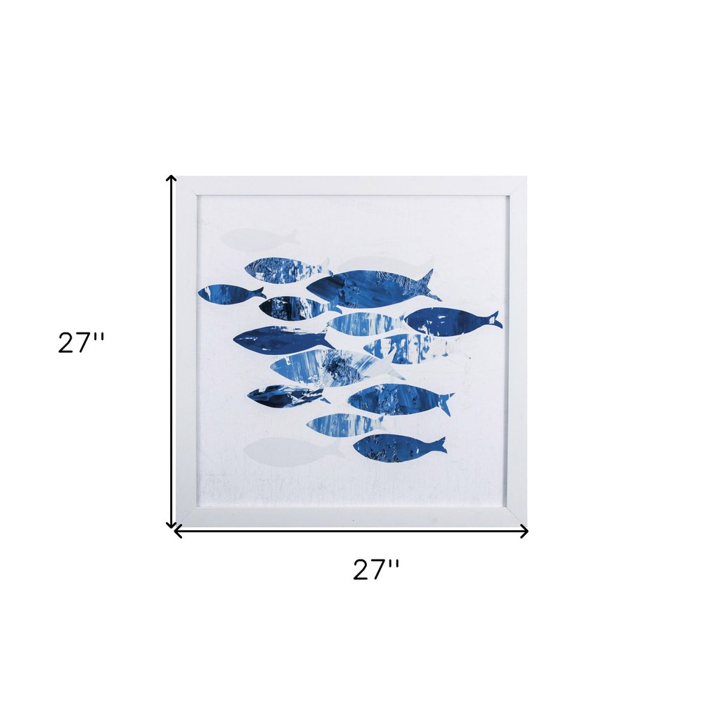 27" x 27" Marble Blue School of Fish Framed Wall Art