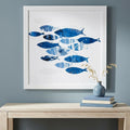 27" x 27" Marble Blue School of Fish Framed Wall Art