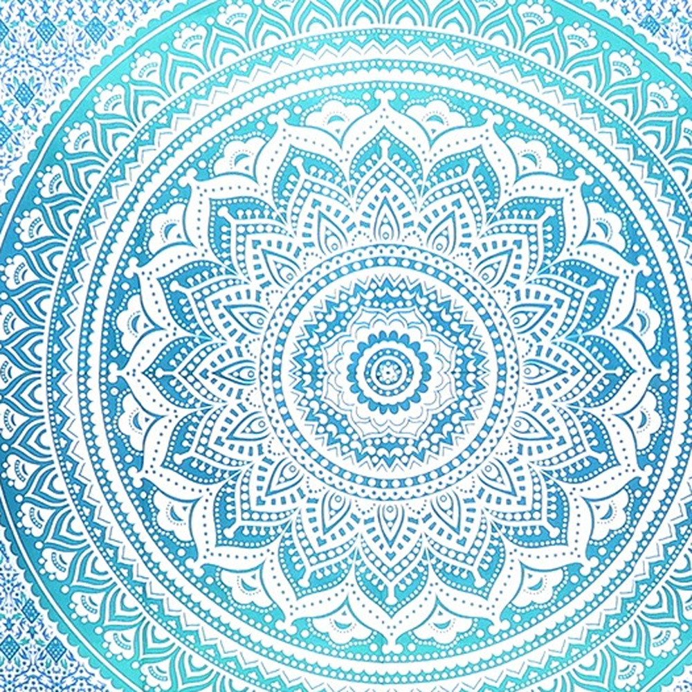 80" X 56" Blue And White Mandala Cotton Hanging Tapestry