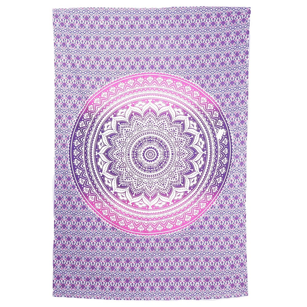 80" X 56" Purple And White Mandala Cotton Hanging Tapestry