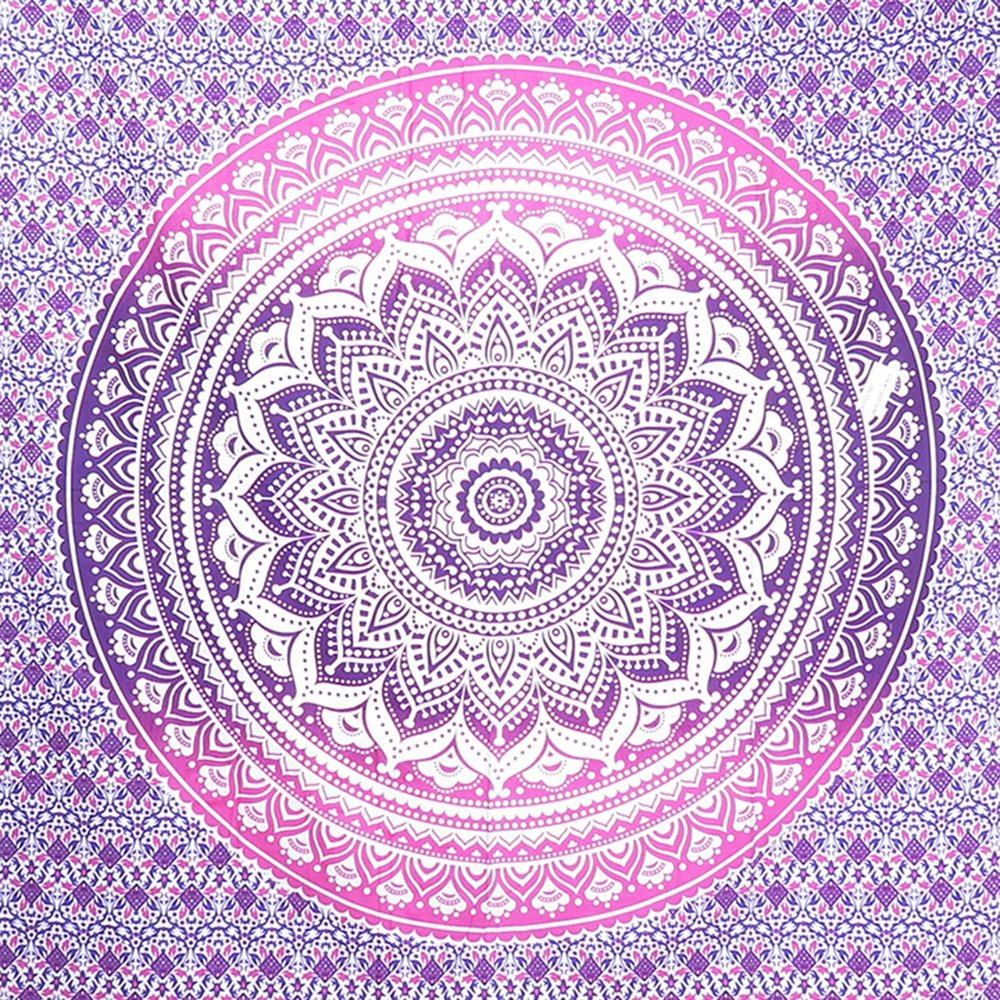 80" X 56" Purple And White Mandala Cotton Hanging Tapestry