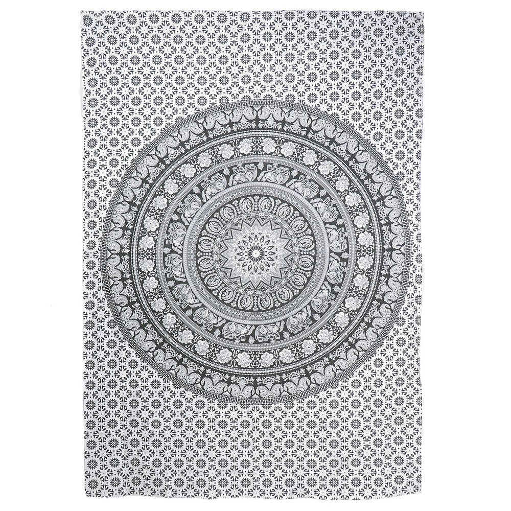 80" X 56" Black And White Mandala Cotton Hanging Tapestry