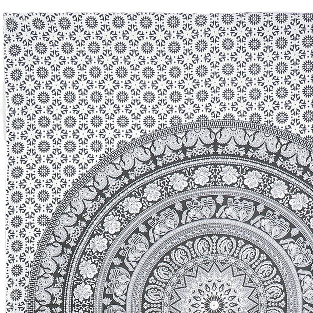 80" X 56" Black And White Mandala Cotton Hanging Tapestry