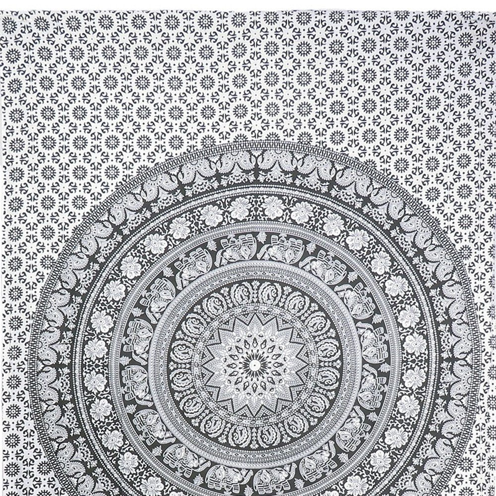 80" X 56" Black And White Mandala Cotton Hanging Tapestry