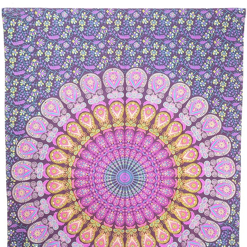 80" X 56" Purple Pink And Yellow Mandala Cotton Hanging Tapestry