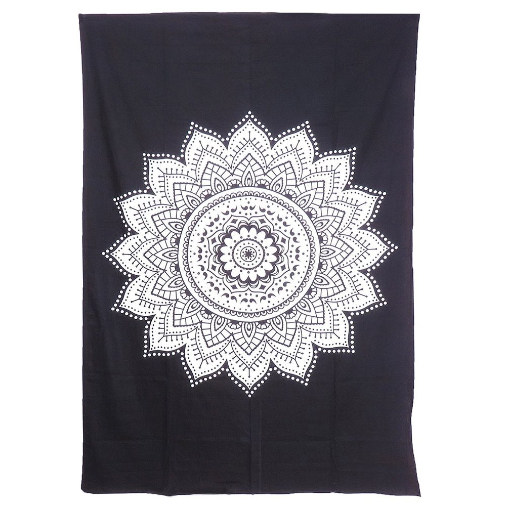 80" X 56" Black And White Mandala Cotton Hanging Tapestry