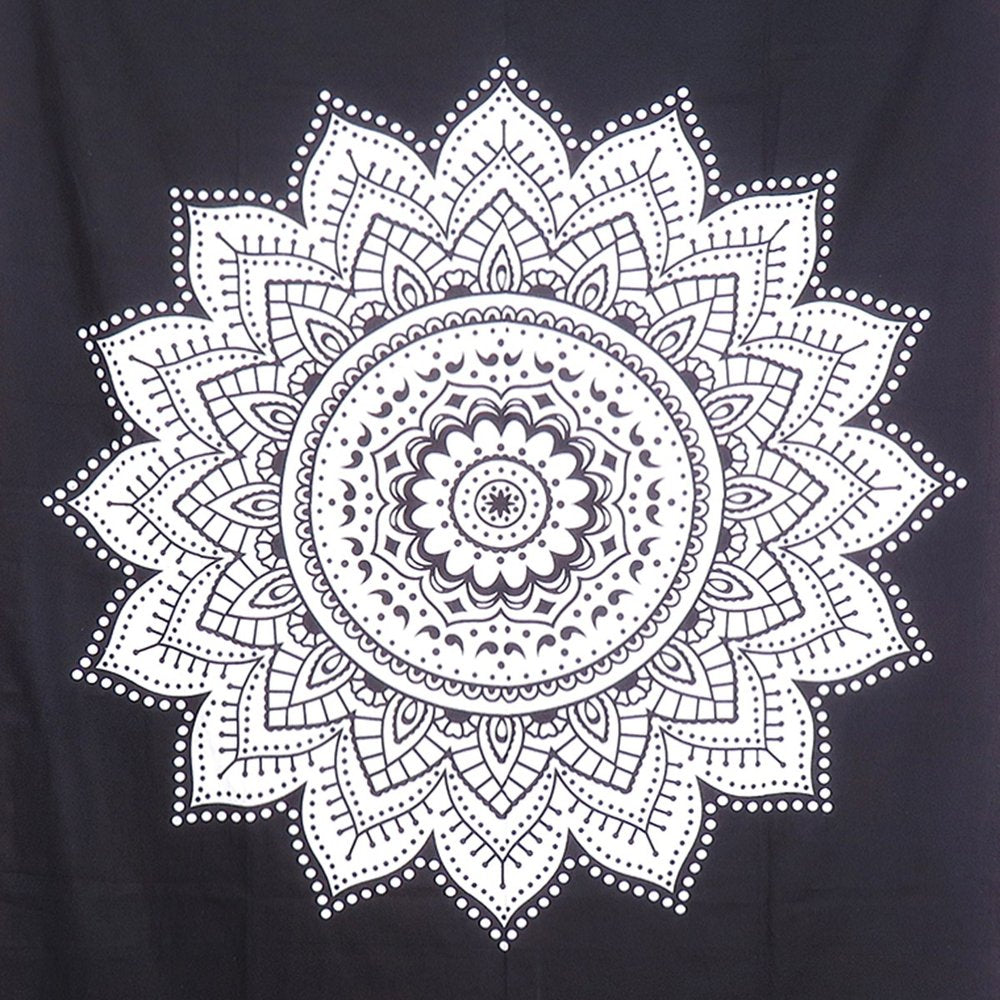 80" X 56" Black And White Mandala Cotton Hanging Tapestry