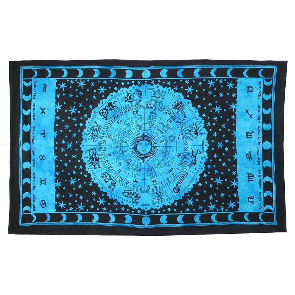 80" X 56" Black And Blue Cotton Hanging Tapestry