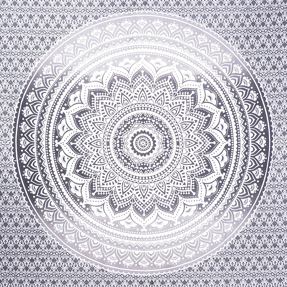 92" X 84" Gray And White Mandala Cotton Hanging Tapestry