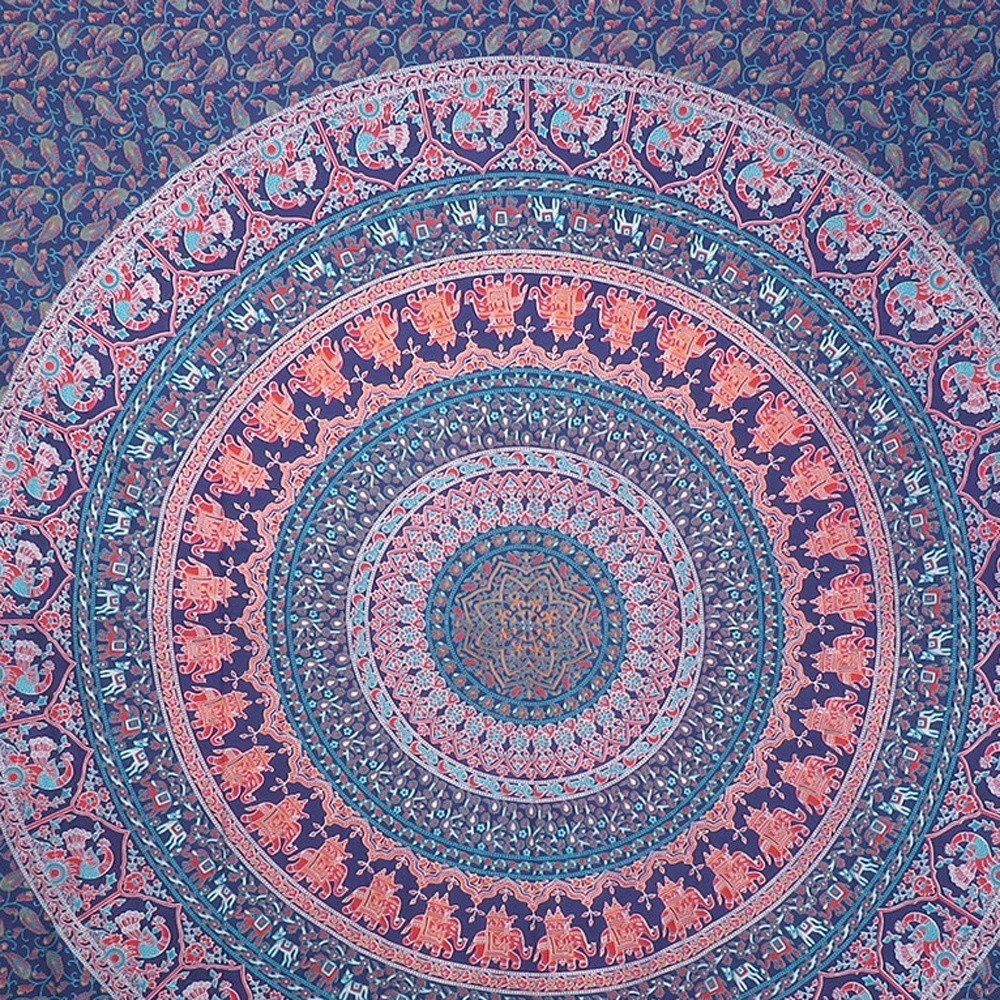 92" X 84" Green Blue And Orange Mandala Cotton Hanging Tapestry
