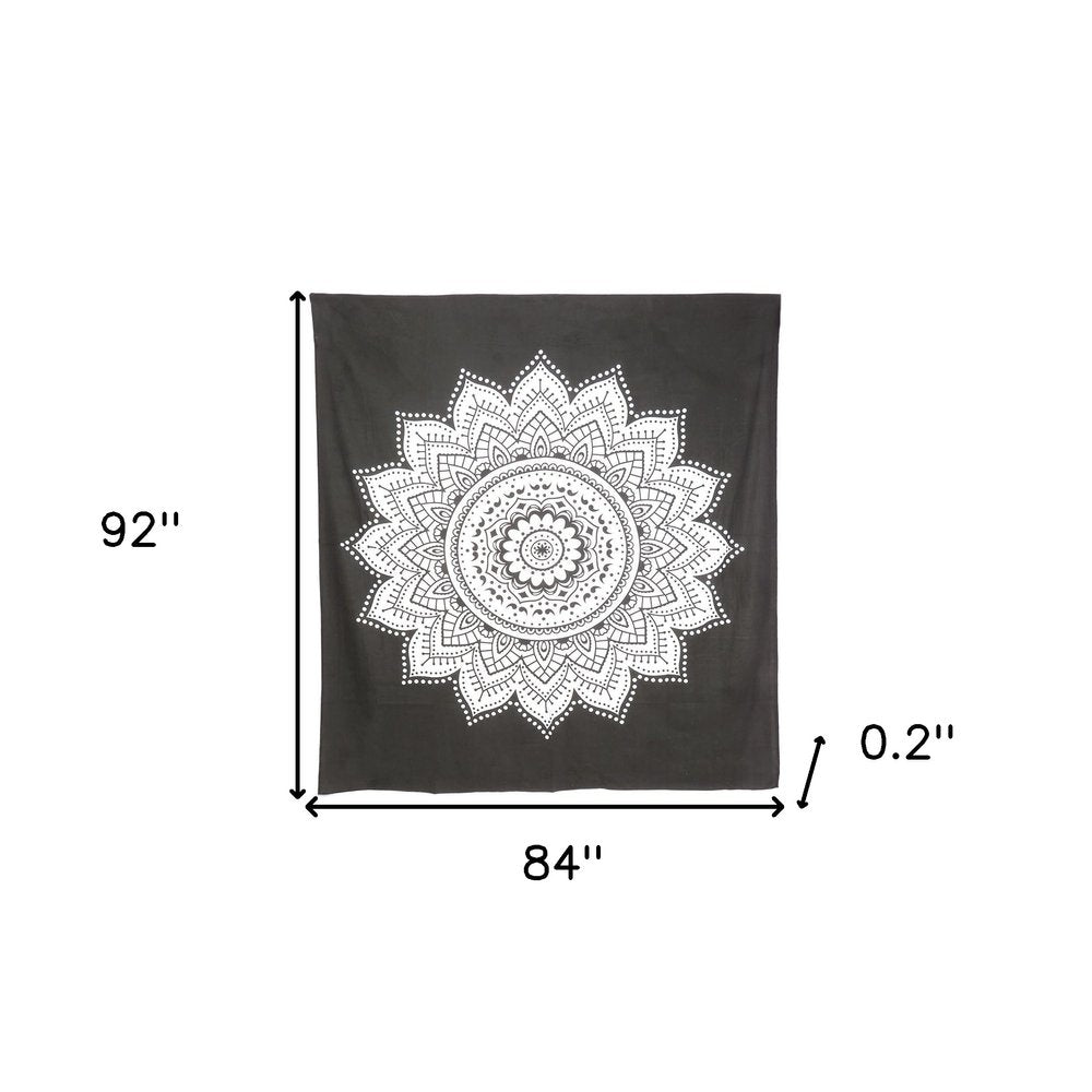 92" X 84" Black And White Mandala Cotton Hanging Tapestry
