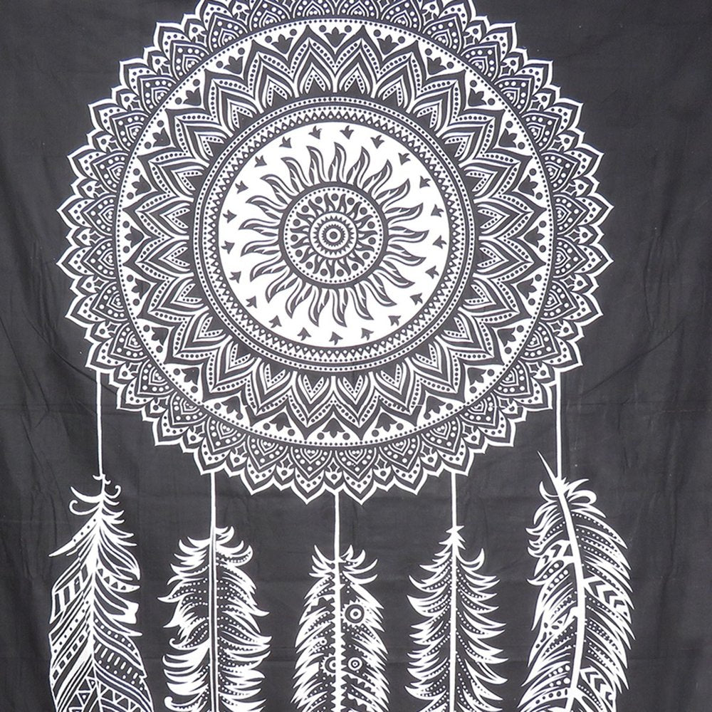 92" X 84" Black And White Abstract Cotton Hanging Tapestry