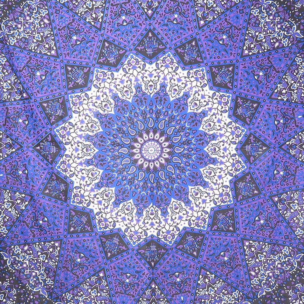 92" X 84" Purple Black And White Mandala Cotton Hanging Tapestry