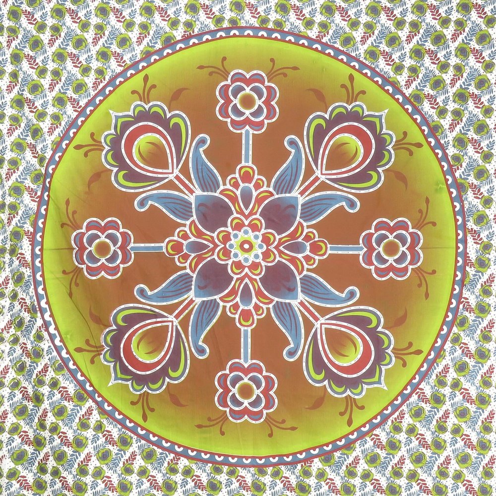 88" X 84" Green White And Yellow Floral Cotton Hanging Tapestry