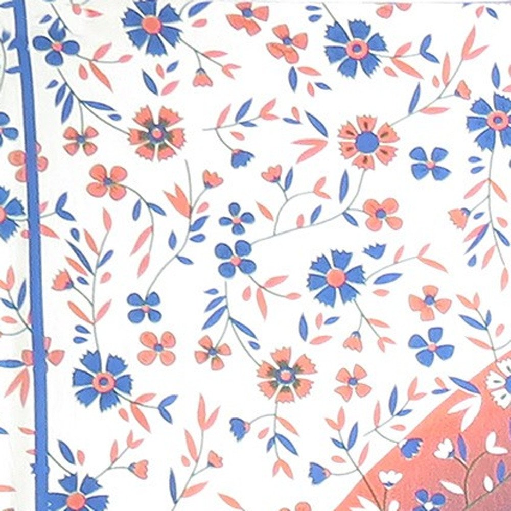 88" X 84" Blue White And Orange Floral Cotton Hanging Tapestry